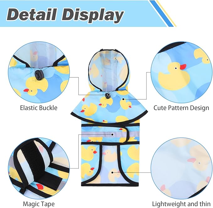 KOOLTAIL Dog Raincoat Hooded Slicker Poncho with Leash Hole, Raincoat for Small Medium Dogs, Waterproof Doggie Rain Jacket with Reflective Strip, Adjustable Breathable Puppy Rainwear-Yellow Duck