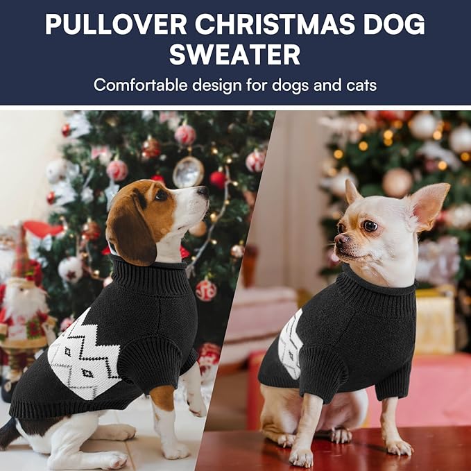 Queenmore Warm Dog Sweater, Soft Pet Knitwear, Knitted Pullover, Winter Pet Clothes for Small Medium Dogs Cats Black