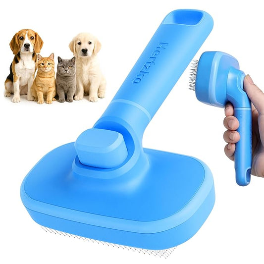 Hertzko Self Cleaning Slicker Brush for Cats & Dogs – Grooming Tool for Shedding Long & Short Hair – Retractable Bristles Pet Brush – Easy-Clean Cat & Dog Deshedding – Painless Detangling - Blue