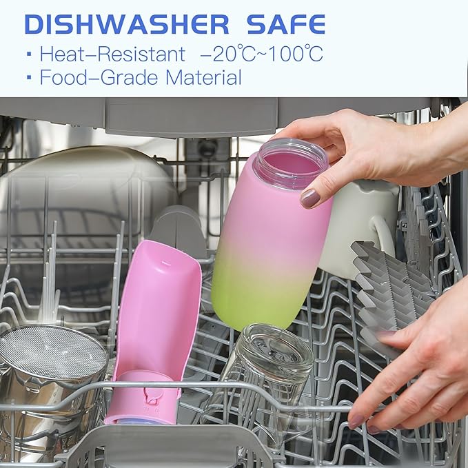 Dog Water Bottle Portable - Food Grade Material BPA Free, 19Oz Leak Proof Pet Water Bowl Dispenser, Travel Puppy Accessories for Outdoor Walking Camping, Dogs Birthday Gifts (Pink&Green)