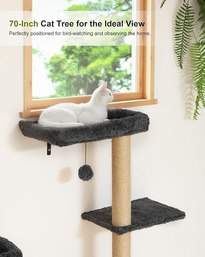 FUKUMARU Cat Wall Shelves, Stable 3-in-1 Wall Mounted Cats Furniture Set, Kitten Scratching Post with Soft Cushion Perch, Space Saving Climbing Wall for 16 Inch Drywall - Gray