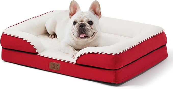 Bedsure Orthopedic Dog Bed Medium Size Dogs - Washable Medium Dog Cat Bed Waterproof, Comfort Pet Couch Sofa with Washable Removable Cover, Pets Bed with Nonskid Bottom, Red, 28"