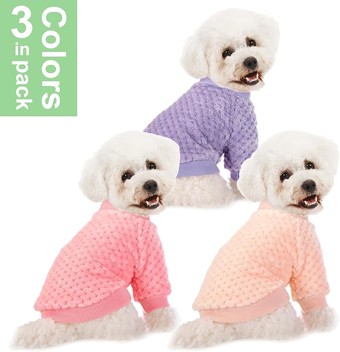 POMIU Dog Sweater, Dog Sweaters for Small Medium Dogs or Cat, Warm Soft Flannel Pet Clothes for Dogs Girl or Boy, Dog Shirt Coat Jacket (Peach+Purple+Rose, X-Small)