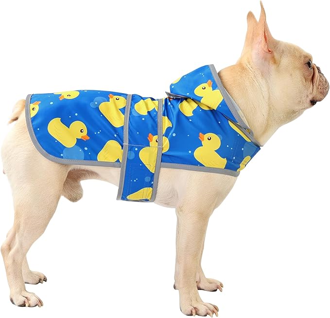 Dog Raincoat for Medium Dogs Waterproof Hooded Rain Jacket with Reflective Strips Leash Hole & Poncho Adjustable Fit (ShinyDuck,M)