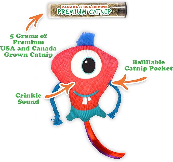 Meowijuana Ruby Rascal Bundle | Get Silly Refillable Ruby Rascal Toy and Sierra Sunshine Catnip Blend | Promotes Play and Cat Health | Includes North American Organic Catnip