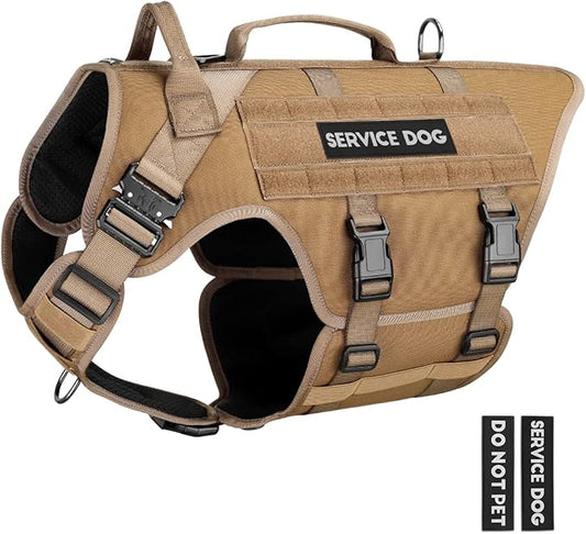 Tactical Dog Harness - PETNANNY Service Dog Vest for Large Dogs Fully Body Coverage in Training Dog Harness with 2 Reflective Dog Patches, Handle, Hook and Loop Panels, Dog MOLLE Vest (Khaki, M)