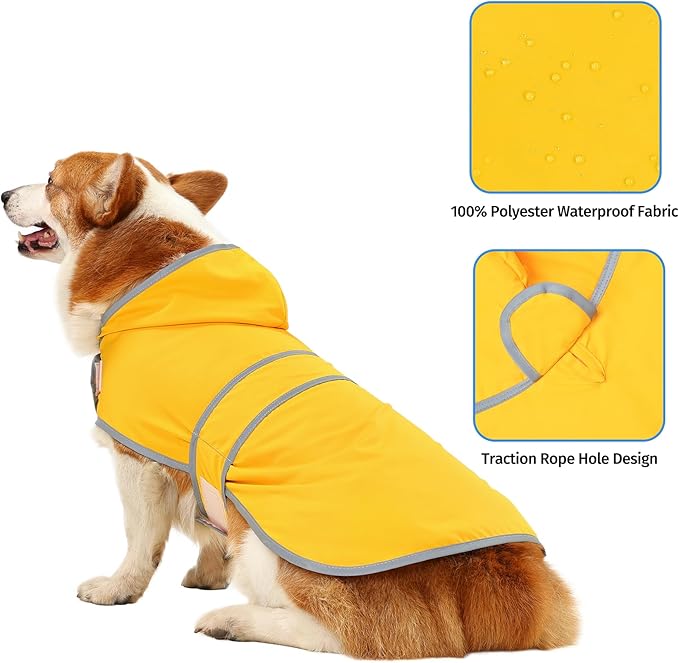 Dog Raincoat Hooded,Waterproof Rain Coat for Dogs with Adjustable Belly Strap,Reflective Strips, Lightweight Slicker Poncho Rain Jacket for Small Medium Large Dogs