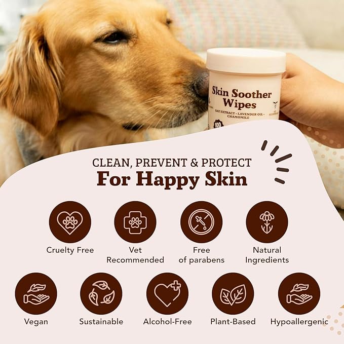 Natural Dog Company Skin Soother Bundle, (1) Dog Skin Wipes, 50 Count, (1) Travel Stick, 0.15 oz., Allergy and Itch Relief for Dogs, Dog Moisturizer for Dry Skin, Dog Lotion