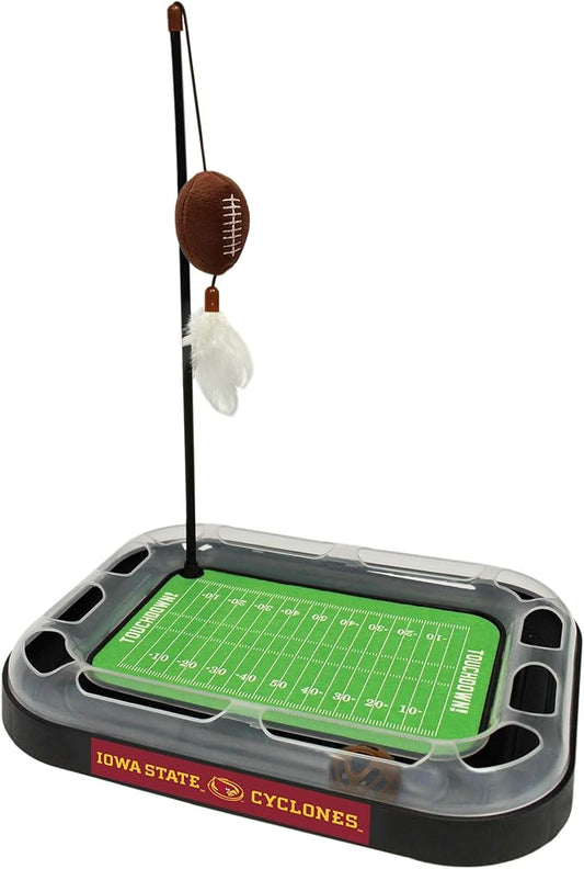 Pets First 5-in-1 Cat Scratcher Toy: Iowa State Cyclones Football Field Cat Scratcher with Catnip Filled Plush Football & Feathers