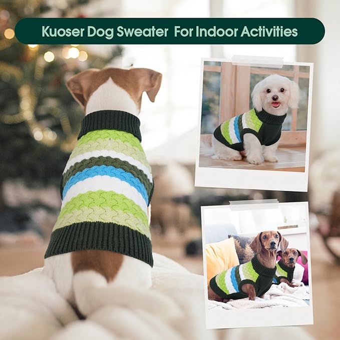 Kuoser Dog Sweater, Dog Sweaters for Medium Dogs Girl Boy, Classic Pet Knitted Sweatshirt Warm Pullover, Puppy Holiday Sweater Winter Clothes for Christmas Thanksgiving Outfit, Green M