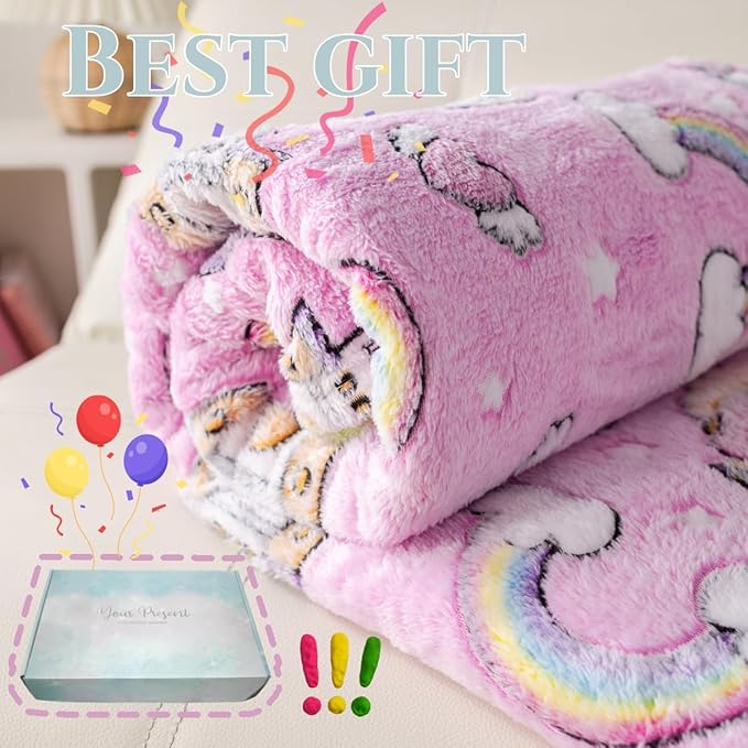 Best Gift Halloween Mermaid Princess Pattern Blanket, Unicorn Blanket Glow in The Dark, 50" x 60", Pink
