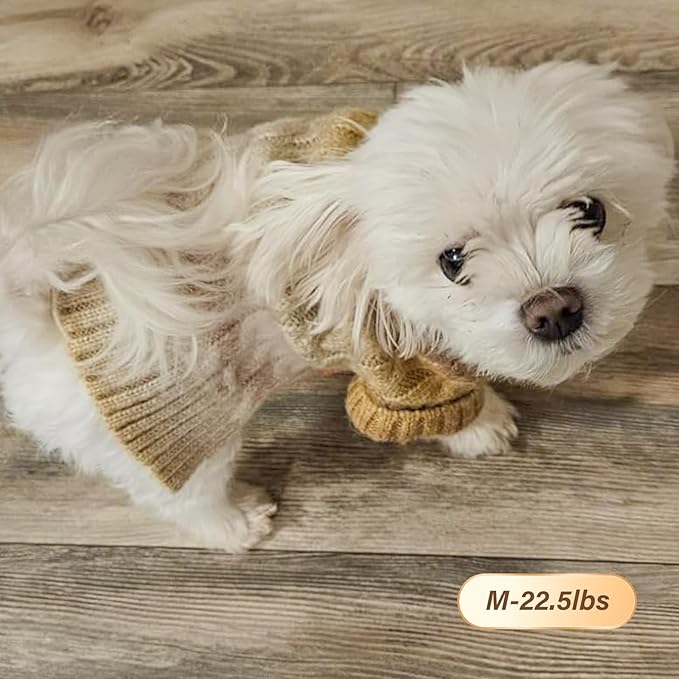 KYEESE Dog Sweater for Small Dogs Thick Dog Knitwear Turtleneck Warm with Sleeves Fuzzy Dogs Clothes Gradient Color, Brown, Medium