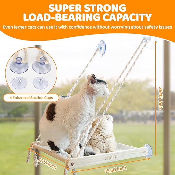 Cat Window Perch, Easy to Assemble Hammock for Window, Indoor/Outdoor Cat Seat/Bed Supports 40 lbs (Drilling-Free), 1 Pack