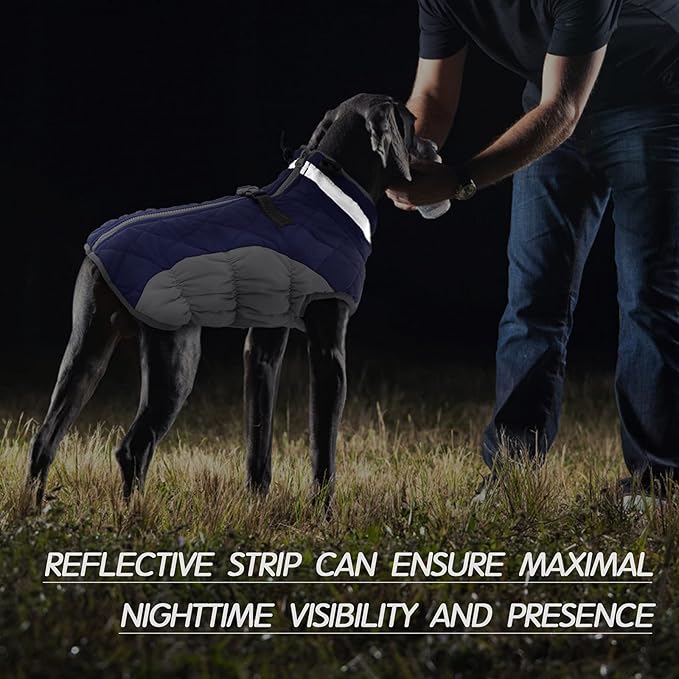 FUAMEY Dog Coat for Large Dogs,Waterproof Dog Winter Jacket with Harness Built in Puppy Cold Weather Coats Reflective Pet Vest with Zipper Warm Fleece Dogs Snowsuit Windproof Blue XL