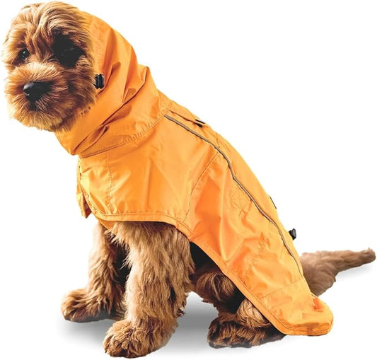 Spark Paws Dog Raincoat, Waterproof Windproof Rain Jacket, for Small Medium Large Extra Large Dogs, Reflective Breathable Full-Body Coverage Dry Suit - Mustard Yellow - S
