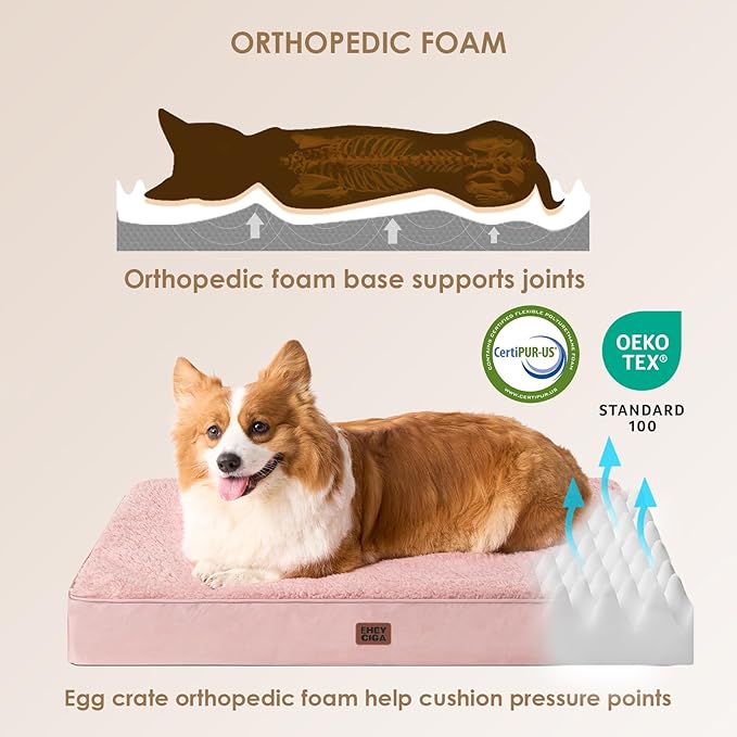 EHEYCIGA Orthopedic Medium Dog Beds for Small Dogs with Removable Washable Cover for Crate, Pink, 30x20
