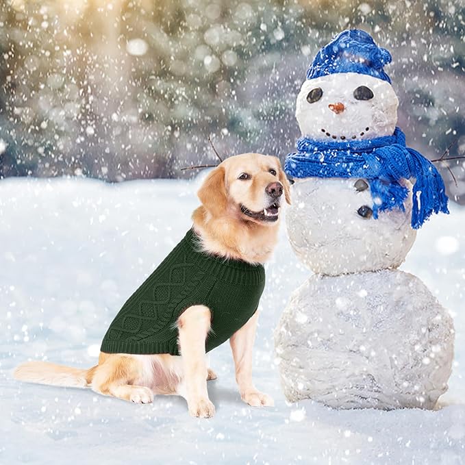 BINGPET Thermal Knitted Dog Sweater for Small Medium Large Dogs,Winter Puppy Cat Coat Warm Sweartershirts Outfits,Classic Cable Knit Turtleneck Pullover Dog Jumper Coat Warm Sweartershirts