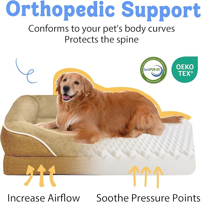 Washable Orthopedic Large Dog Bed - Big Dog Beds with Removable Waterproof Cover and Non-Slip Bottom XL Large Pet Bed with Bolster Extra Large Dogs Bed