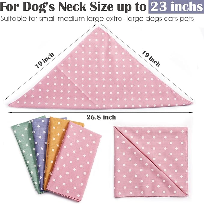 4PCS Fall Dog Bandanas Cat Birthday Cute Soft Cotton Puppy Scarfs Washable Daily Handkerchief Pink Green Blue Orange Comfortable Gifts, Adjustable Accessories for Small Medium Large Girl Boy Pup Pet