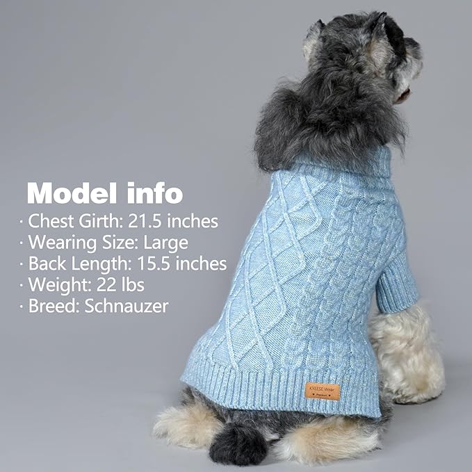KYEESE Dog Sweater Comfy Dogs Clothes Stretchy Small Pet Sweater, Turtleneck Dog Sweater for Small Dogs Soft Pet Knitwear Pet Coats with Long Sleeve for Cold Weather, Blue, Large