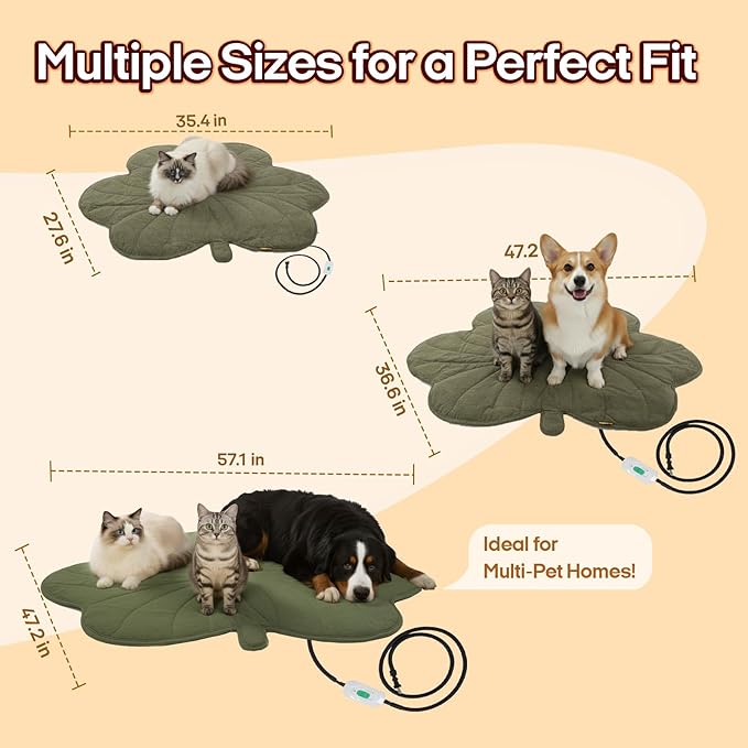 Green Clover Dog Heating pad (36"x26"), Pet Heating Pad for Dogs and Cats, Waterproof, Chew Resistant Cord, Adjustable Temperature, Machine Washable Cover,for Indoor/Outdoor Use，