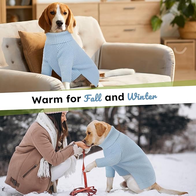 Queenmore Sweater for Dogs, Dog Sweaters for Medium Dogs, Waffle Knit Doggie Sweater with Long Sleeve, Puppy Sweaters for Medium Dogs Girl, Cat Christmas Sweater, Blue M
