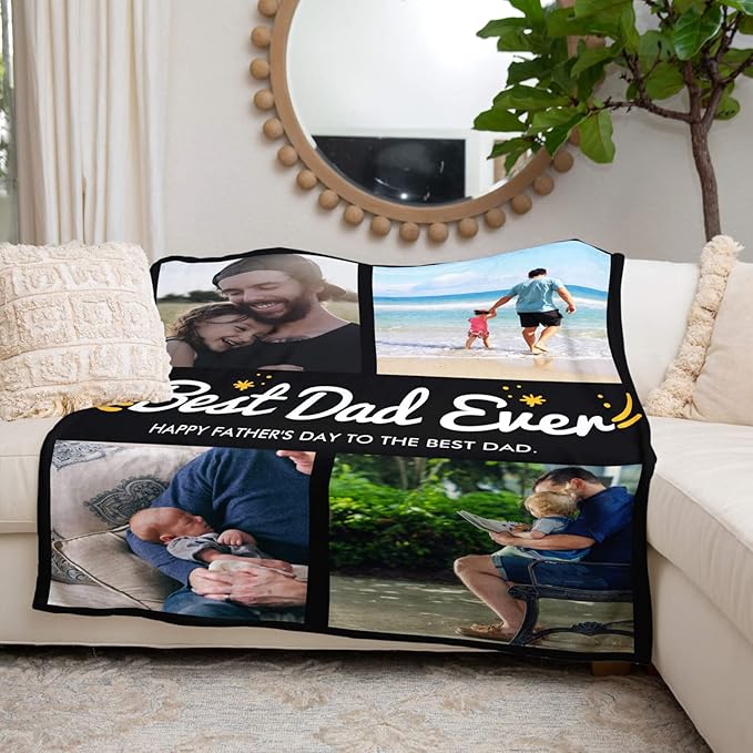 Personalized Dad Blanket, Custom Blanket with Photo, Customized Photo Blankets, Customizable Blankets, Personalized Birthday Gifts for Dad, Baby, Kid, Family