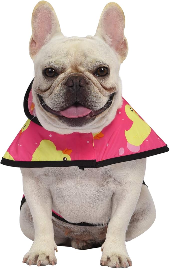 HDE Dog Raincoat Jacket Reflective Adjustable Hooded Pet Poncho Rain Coat with Leash Hole for Small to X-Large Dogs Pink Ducks - S