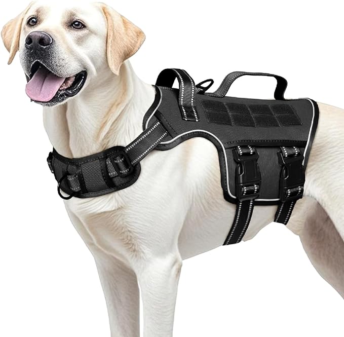 Dog Harness for Large Dogs Heavy Duty, No Pull Tactical Dog Harness with Molle System, Easy On and Off Service Dog Vest, Breathable Padded, Adjustable Reflective Pet Vest for Walking Hiking Training