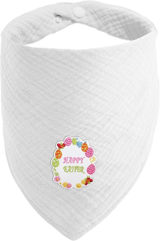Easter Bandanas Solid Color Embroidered Soft Cotton Pet Scarf with Adustable Button,White,Large