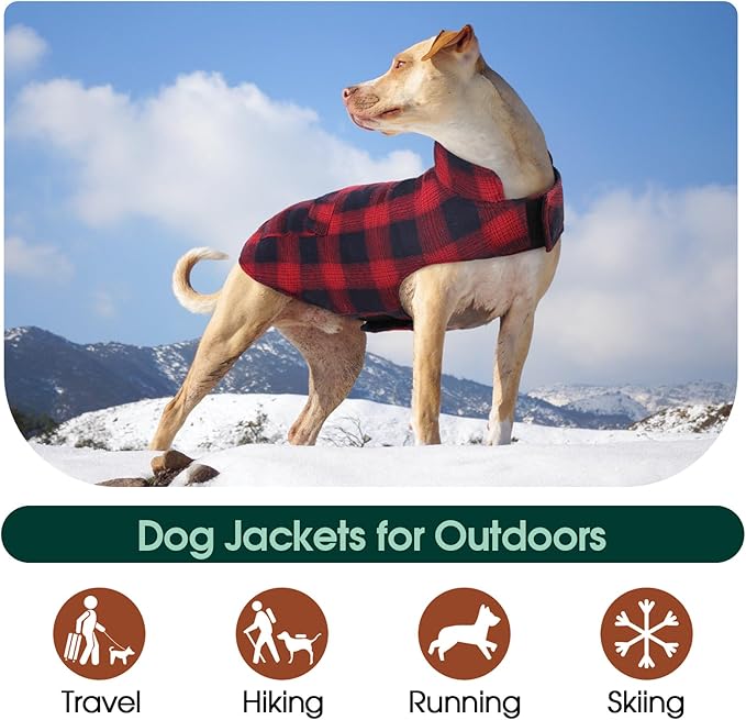 Kuoser Reversible Dog Jacket, Warm Winter Coat for Medium & Large Dogs, Warm Windproof Pet Cold Weather Clothes, Red XL