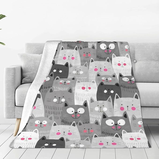 Cute Cat Throw Blankets Lightweight Plush Fuzzy Cozy Soft Bedding, Fleece Throw Blankets All Season for Sofa Couch Bed 50x60 inches