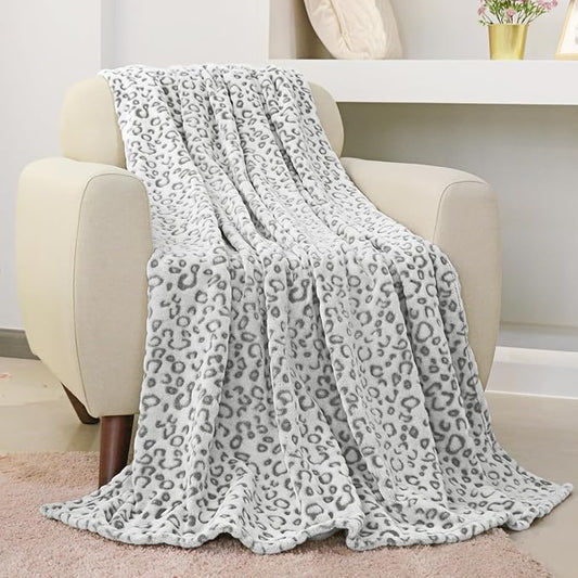 FY FIBER HOUSE Snow Leopard Blanket Throw Blanket Ultra Soft Cozy Blanket for Women Mothers Gifts, 50"X60", Grey