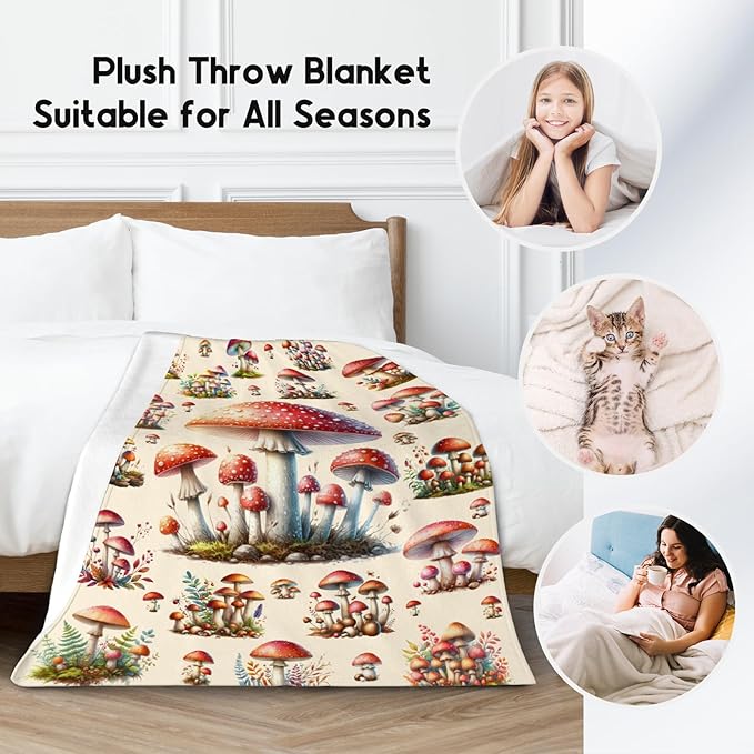 Kids Blankets Gifts Mushroom Blanket for Girls, 50"x60" Cozy Fleece Throw for Girls Daughter Teens Adults
