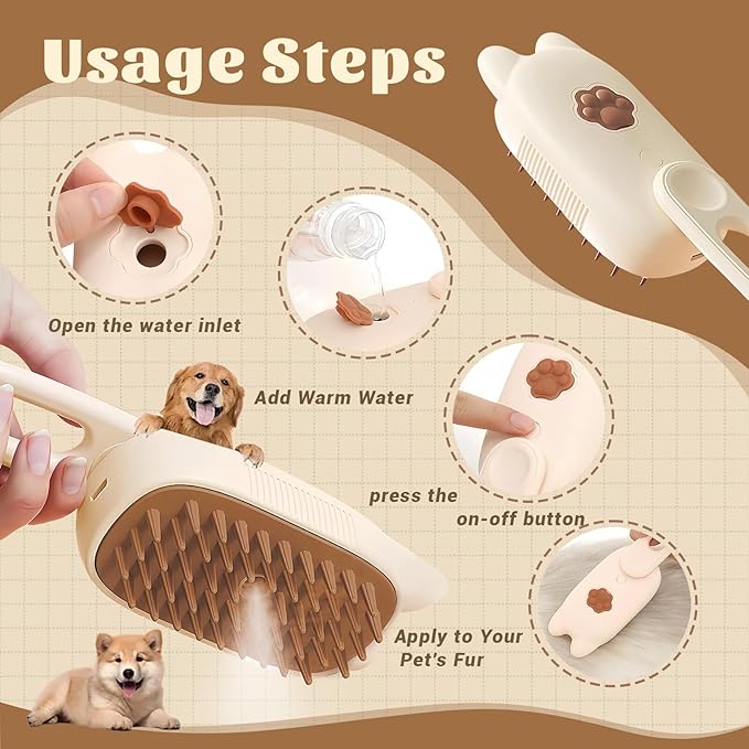 Cat Brush Cat Steam Brush Rechargeable Steamy Pet Grooming For Shedding, Water Spray Massage Brushs, Dog Hair Removal Self Cleaning Brushs Steamer Wet Spa Comb (Beige)