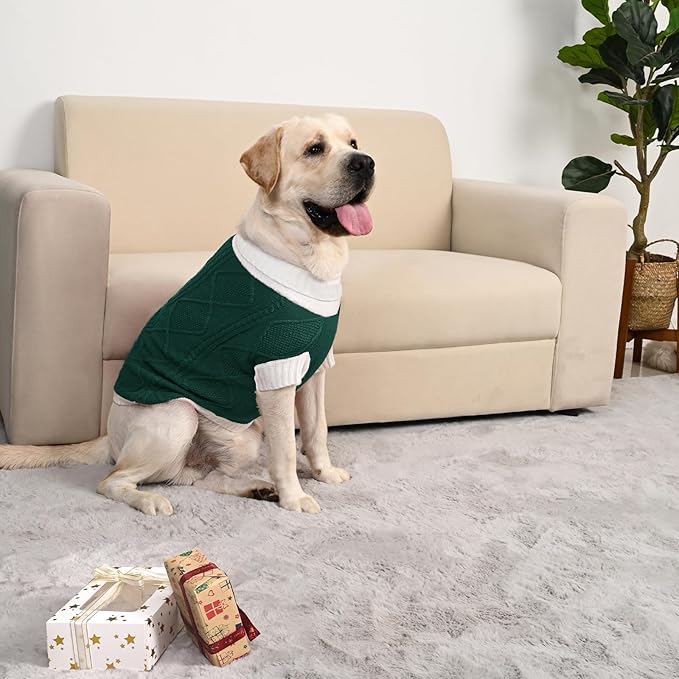 Dog Sweater for Large Dogs Argyle Cable Knit Turtleneck Pullover Winter Clothes Boys Girls Stretch Golden Retriever Labrador Bulldog Pitbull Doberman Pet (XL, Green)