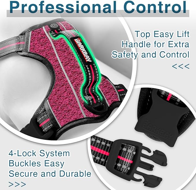 BARKBAY Dog Harness No Pull with ID Tag Pocket - Heavy Duty, Reflective, Easy Control for Large Dogs(Pink/Black,L)