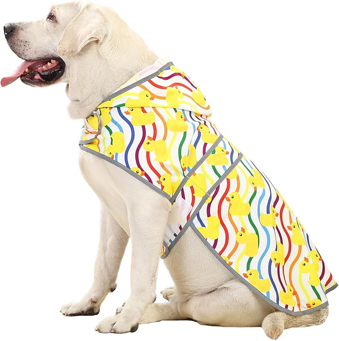 Dog Rain Coat for Large Dogs Waterproof Hooded Rain Jacket with Reflective Strips Leash Hole & Poncho Adjustable Fit (Rainbow,XL)