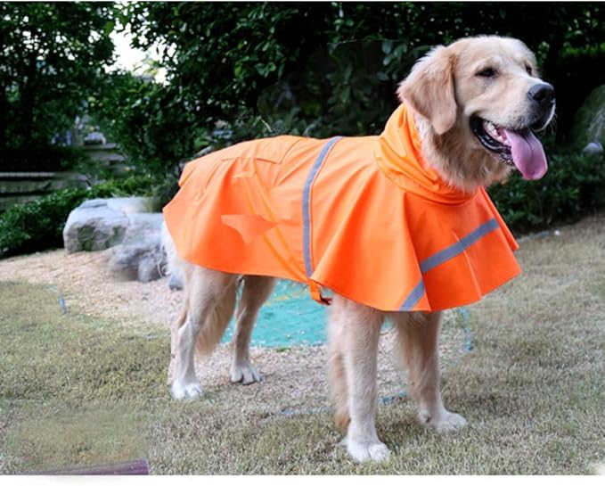 NACOCO Large Dog Raincoat Adjustable Pet Water Proof Clothes Lightweight Rain Jacket Poncho Hoodies with Strip Reflective (L, Orange)