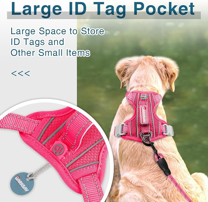 BARKBAY Dog Harness No Pull with ID Tag Pocket - Heavy Duty, Reflective, Easy Control for Large Dogs(Pink,XS)