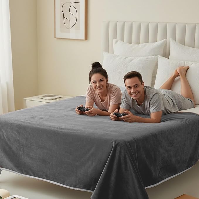 Water Proof Blanket 50x60 Inches - Reversible Flannel Blanket for Bed, Sofa,Couch- Spillproof, Leakproof Soft Double-Sided Dark Grey Throw Blanket for Adults, Pets, Couples