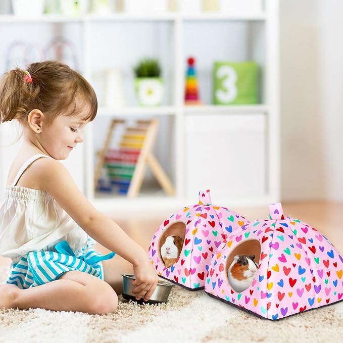 Glittme Guinea Pig Hideout 2Pack Guinea Pig Bed with Soft Pads Washable Small Animal Bed with Non-Slip Bottom Rabbit Hideout for Ferrets, Hamster, S
