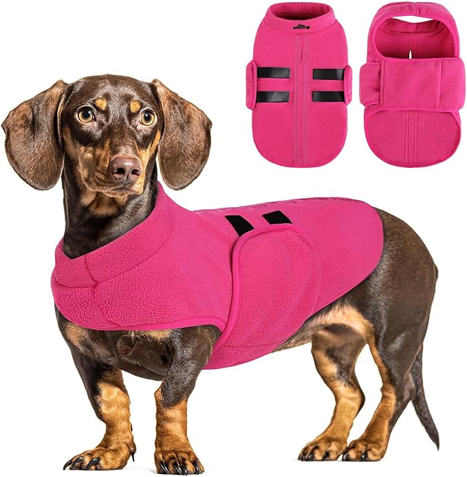 Queenmore Small Dog Sweater, Soft Fleece Vest Pullover Dog Jacket with Leash Hole, Warm Winter Dog Clothes Cold Weather Doggy Dachshund Sweaters for Small Dogs Cats Boy or Girl (Pink, S)