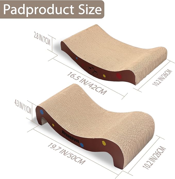 Cat Scratcher, Cat Scratching Board, Cat Scratcher Set, Scratch-Resistant Cat Scratching Post Large (20L X 4H in.) and Small (16.5L X 2.5H in.), Corrugated Cardboard
