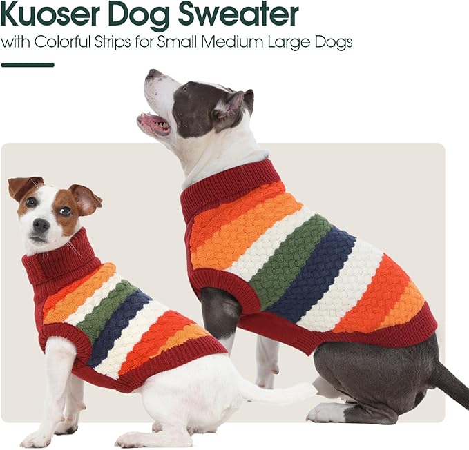 Kuoser Dog Sweater, Pet Cable Knitted Pullover Puppy Warm Clothes, Doggy Turtleneck Classic Knitwear Soft Thickening Doggie Outfit, Cold Weather Thermal Wear for Large Size Dogs, Red 2XL