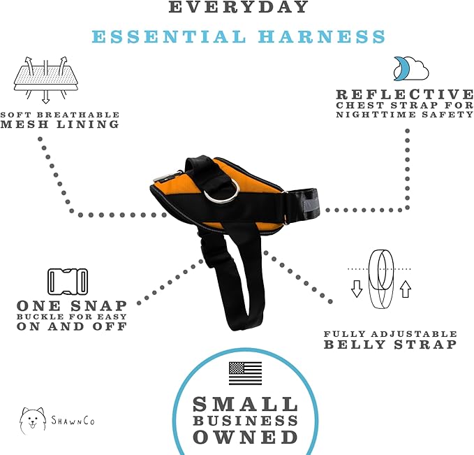 ShawnCo Essential Dog Harness, No-Pull Pet Vest with 3 Leash Clips, No Choke, Reflective, Adjustable and Padded, for Easy Walking and Training for Small, Medium and Large Dogs (Sunset Orange, XL)