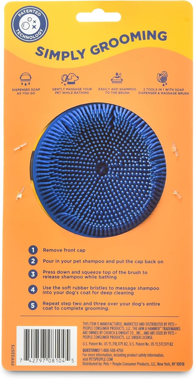 Arm & Hammer Simply Grooming Soap Dispensing Dog Bathing Palm Brush for All Hair Types, Pair with Your Favorite Shampoo, Easy Grip Scrubber for Dogs