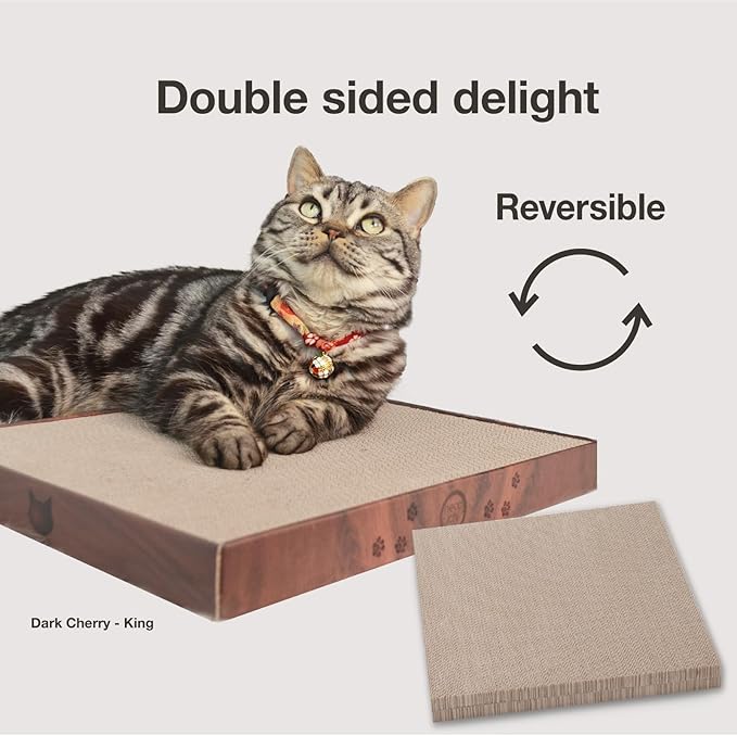 Necoichi Cardboard Cat Scratcher Bed for Indoor Cats - Cat Scratching Board (18" King, b.Dark Cherry Lounge)