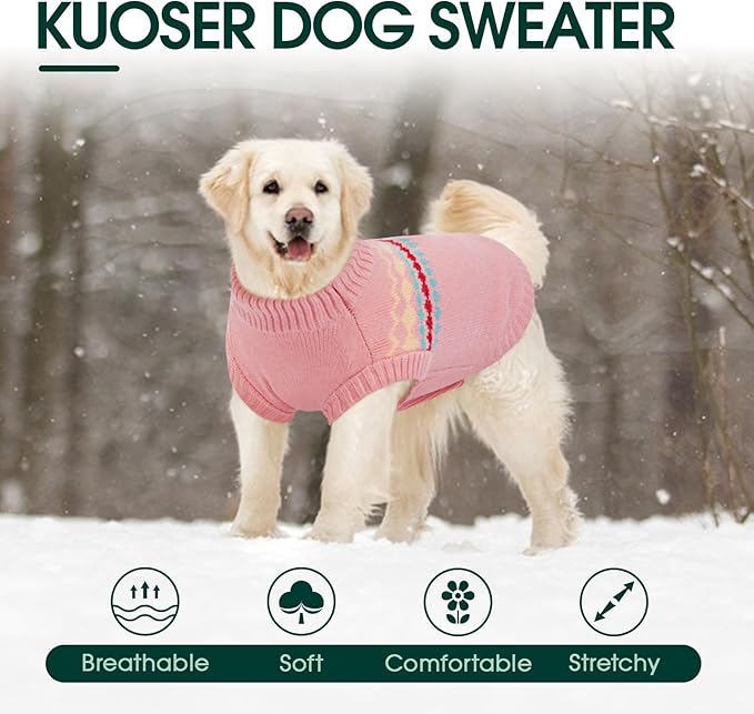Kuoser Dog Sweater, Dog Sweaters for Medium Dogs Girl Boy, Christmas Dogs Sweater Knitwear, Warm Pet Pullover Sweatshirt Doggie Winter Clothes Apparel for French Bulldog, Boston Terrier, Pink M