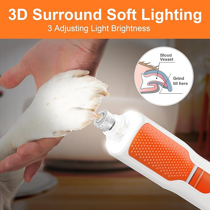 Dog Nail Grinder 7-Speed & 360° LED Light, Professional Pet Nail Grinder for Dogs and Cats, Electric Dog Nail Trimmer Painless Paws Grooming & Smoothing Tool for Large Small Dogs Cats Pets